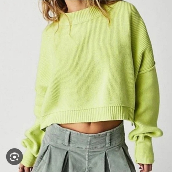 Free People Easy Street Dolmain Cropped Green Sweater. Xl - Picture 1 of 6